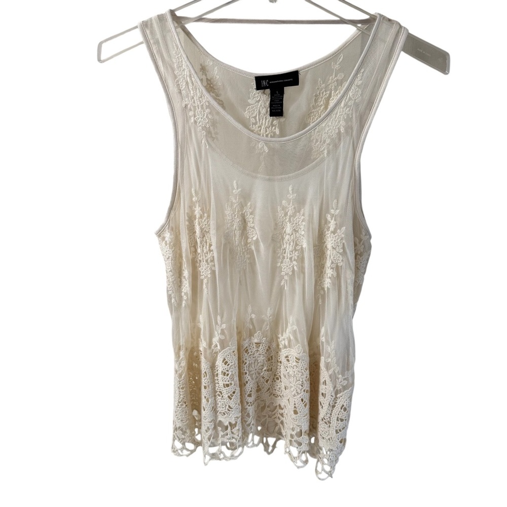 I.N.C. International Concepts Cotton Blend Cream Lace Tank Top